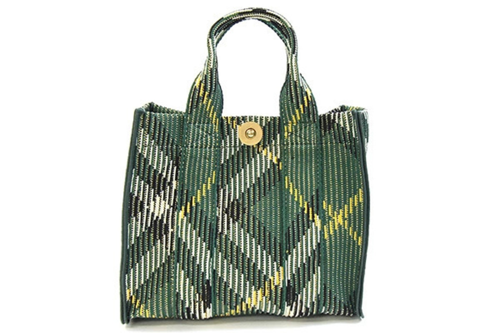 Burberry Handbag Knit Crossbody Tote Check Green Shoulder Canvas Green